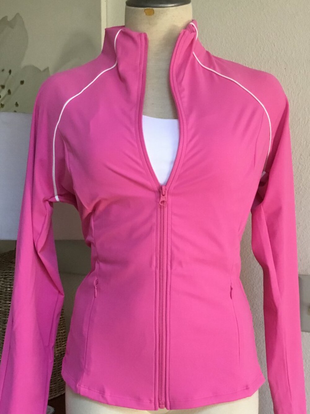 OTOS Athletic Workout Sports Jacket Zip Up Thumbhole Slim Fit Pockets Hot Pink L